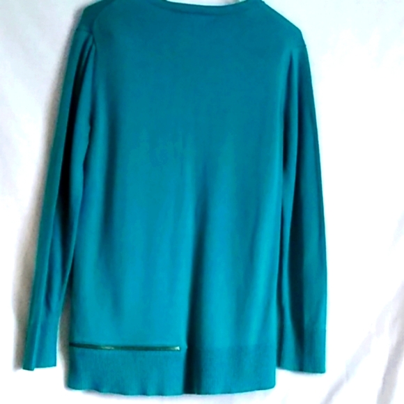 Michael Kors Teal Long Sleeve Pullover Sweater V Neck Zipper Decor Size Small - Picture 2 of 5